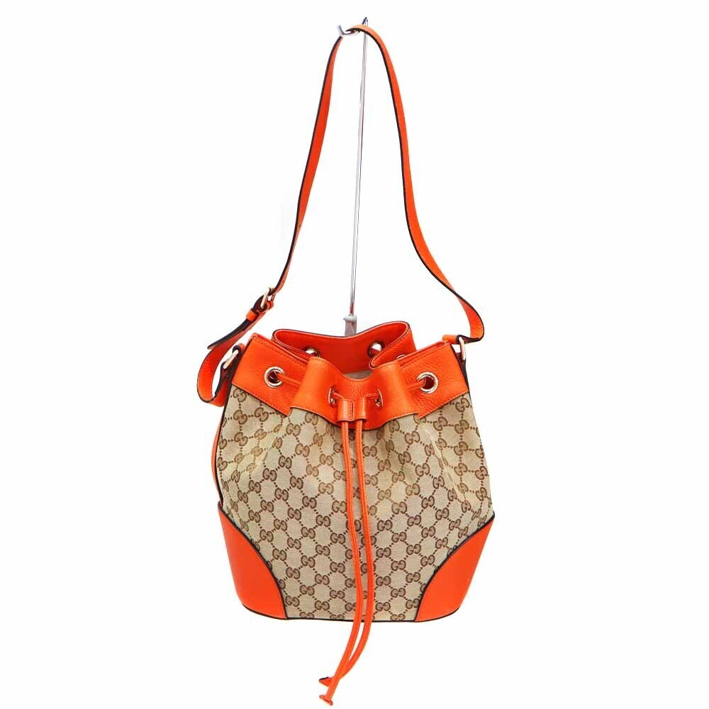 Gucci Shoulder Bag Beige Orange Leather Canvas